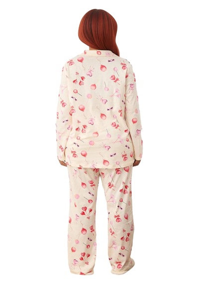 Ersefa Kadın Şekerlemeli Pijama Takımı Fonksiyonel Dayanıklı Kaliteli Ko ekru