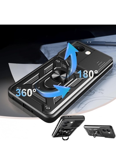 Vendas Xiaomi Poco X7 Pro Kılıf Magnetik Standlı Kamera Korumalı Zore Sürgülü Vega Kapak Siyah