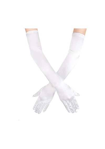 Beyaz Renk Dirseğe Kadar Uzun Kumaş Eldiven 40 Cm Yetişkin