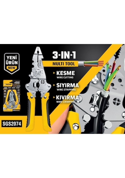 Sgs2074 - Çok Amaçlı Kablo Sıyırma Kesme Kıvırma Pensesi