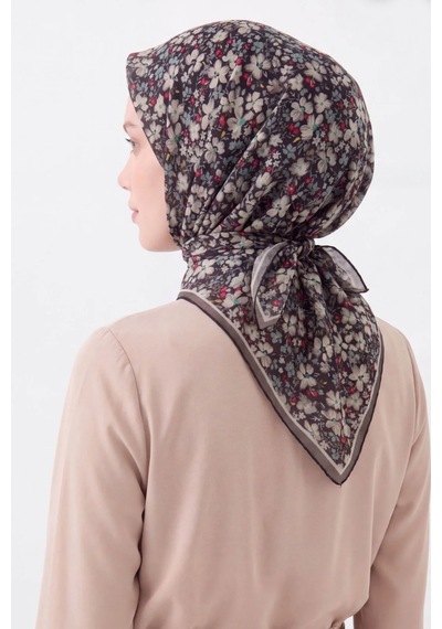 Silk Home Mini Floral Desen Soft Pamuk Eşarp Antrasit