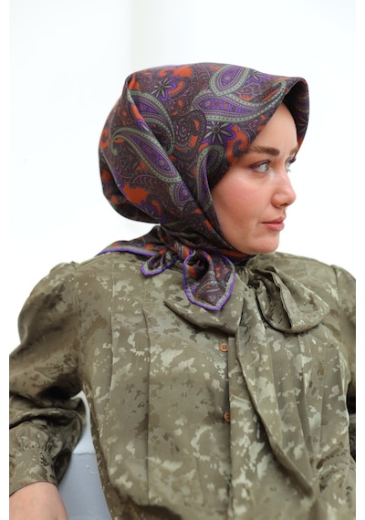 Silk Home Twill İpek Eşarp 11455-21 Tarçın, Yeşil, Gül Kurusu, Mor, Kahverengi