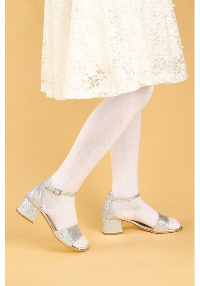Kiko Kids 769 Kum Simli Günlük Kız Çocuk 4 CM Topuklu Sandalet Ayakkabı Gümüş 001