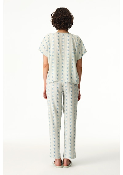 Penti Açık Yeşil Serenity Düğmeli Çizgili Gömlek Pantolon Pijama Takımı