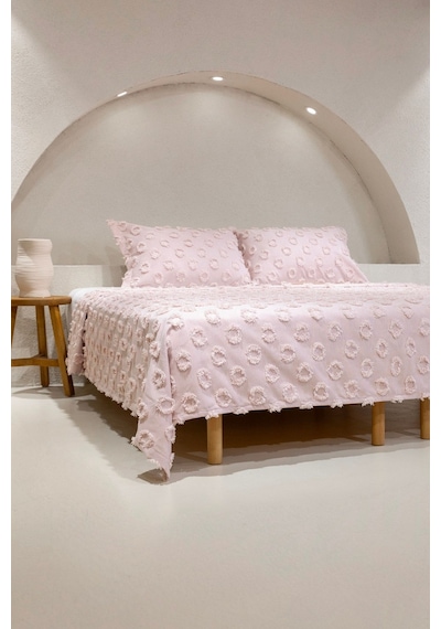 Koza Home Sitra Pudra Çift Kişilik Püsküllü Yatak Örtüsü 230x250 2 Yastık 5 Pudra