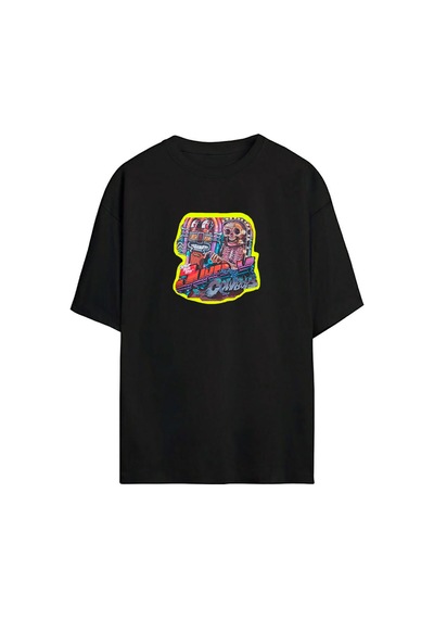 Thewert Unisex Jukerx Cow Baskılı Siyah Oversize Tshirt