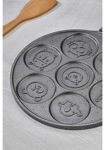 28 Cm Döküm Granit Kaplama Emoji Pankek Tavası, Gri Diğer
