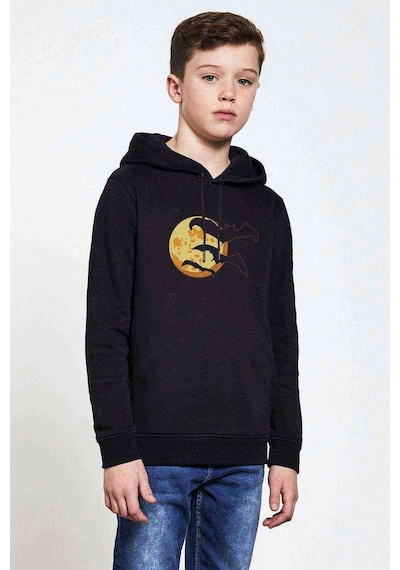 Tshirthane Silhouette Orange Halloween Baskılı Unisex Çocuk Sweatshirt Siyah