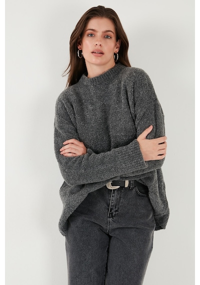 Lela Regular Fit Dik Yaka Yumuşak Dokulu Triko Bayan Kazak 4616222 Antrasit