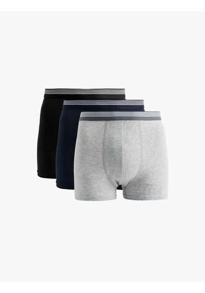 Koton Lastik Detaylı Pamuklu 3'lü Boxer Seti Antrasit 6wlm90070mk Antrasit