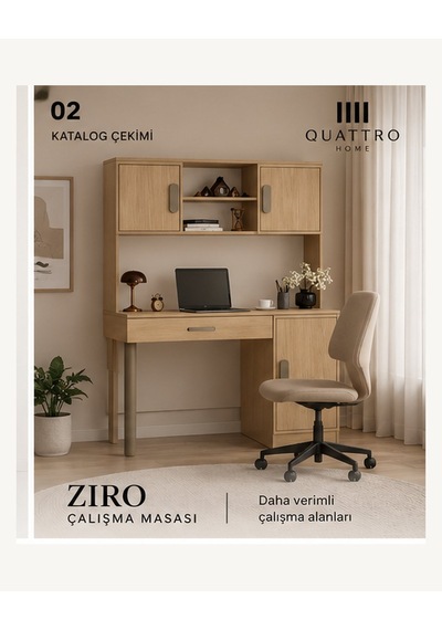 Zıro Kitaplıklı Çalışma Masası Ahşap