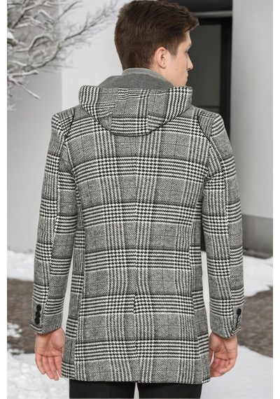 Plt8335 Dewberry Erkek Palto-Açık Desenli Siyah-Açık Desenli Siyah Gri - Siyah