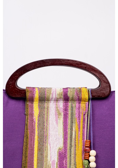 Fabric Craft Bag El Çantası Duck Kumaş Ahşap Saplı Mor Mor