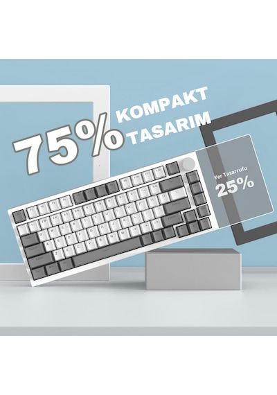 Ak820 Kablolu Mekanik Oyun Klavyesi , Beyaz Işıklı, Beyaz-gri, 82 Tuş, Hot Swap, Anti Ghosting