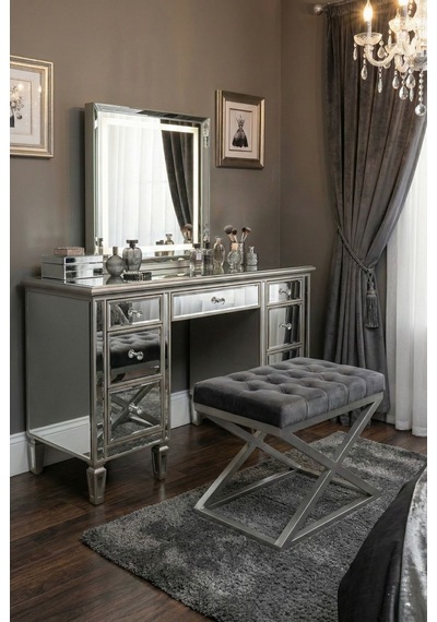 Nexus Babyface Kapitoneli Puf - Krom Metal X Ayaklı Modern Bench 50x40 Cm Antrasit