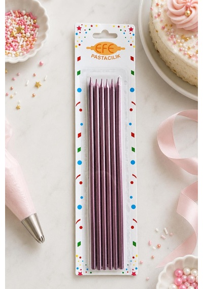 Metalik Rose Gold Pembe Uzun Pasta Mumu 20 Cm Çok Renkli