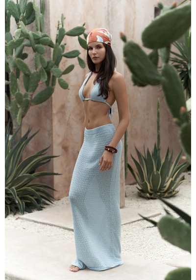 Mai Collection Mai Studios Co. Pangestu Üçgen Mavi Crop Etek Triko Takım mavi