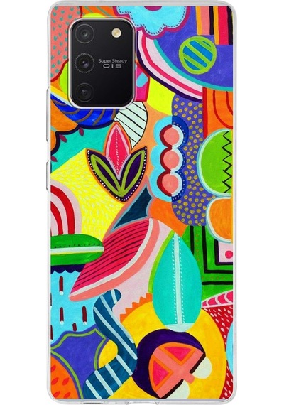 Samsung Galaxy A91 İle Uyumlu 1mm Slim Fit Retro Colors 6 Baskılı Şeffaf Kılıf