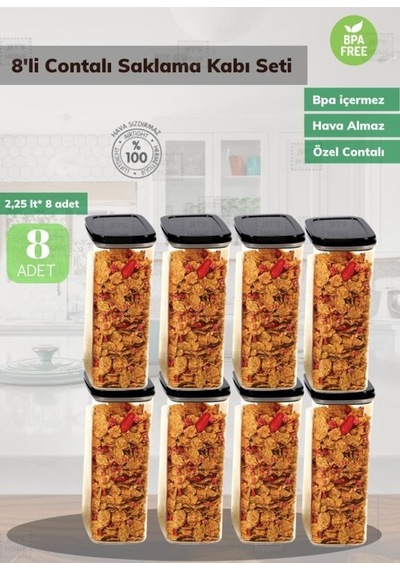 8 Li Saklama Kabı Seti Bpa Free Sızdırmaz Erzak Kabı Hava Almaz Bakliyat Kabı Şeffaf