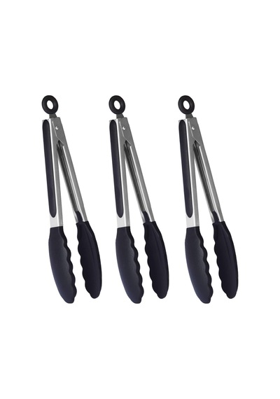 Pratik Mutfak Maşası Silikon Pişirme Maşası Barbekü Maşası, 3'lü Set Siyah