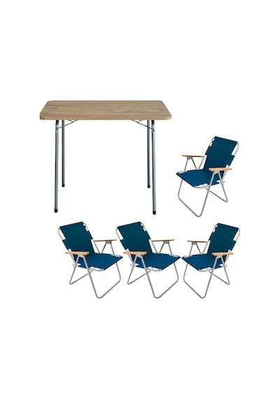 Bofigo 60x80 Çam Katlanır Masa + 4 Adet Katlanır Sandalye Kamp Seti Bahçe Balkon Takımı Mavi