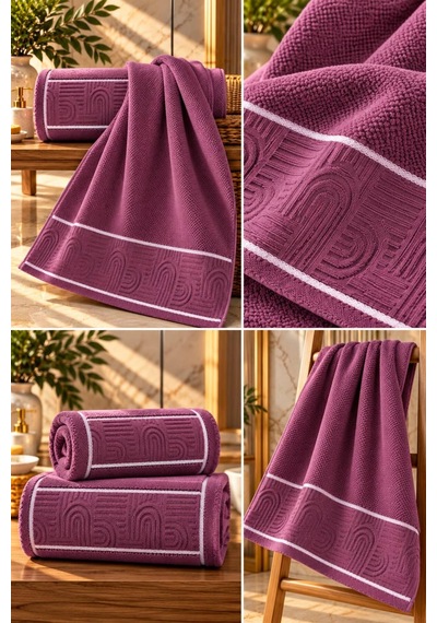 Jakarlı Büyük Boy Banyo Havlusu Premium Sıkı Dokuma %100 Organik Pamuk 90x150 Cm Mürdüm - 945284492 Mürdüm
