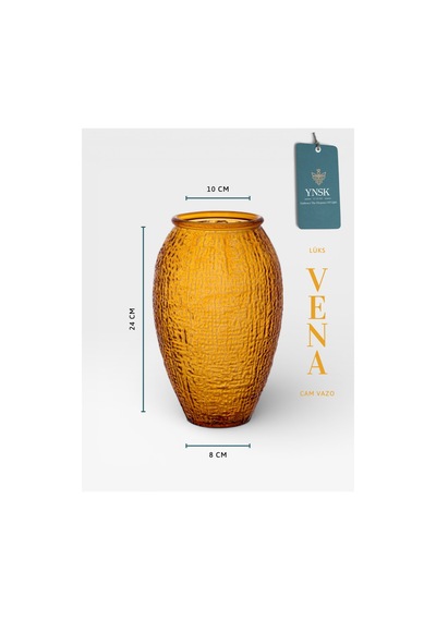 Chacha Home Luxury Vena İthal Cam Vazo 24 Cm Turuncu