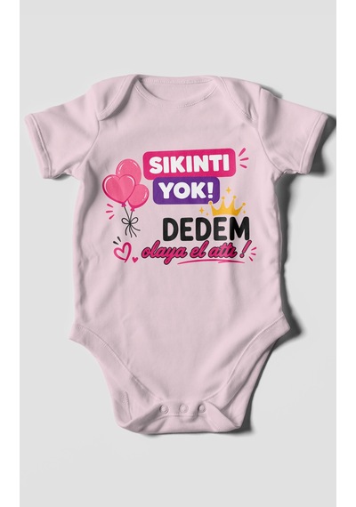 Morivokids Sıkıntı Yok Dedem Konuya El Attı Kısa Kollu Bebek Body %100 Pamuk Bebe Pembe