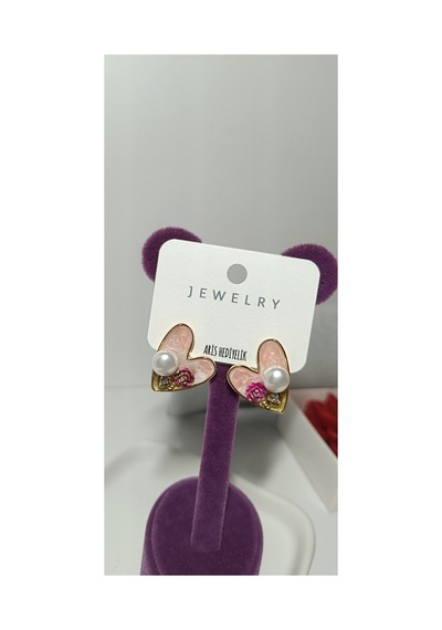 Mineli Küpe Kalpli Pembe - 726442246 Pembe