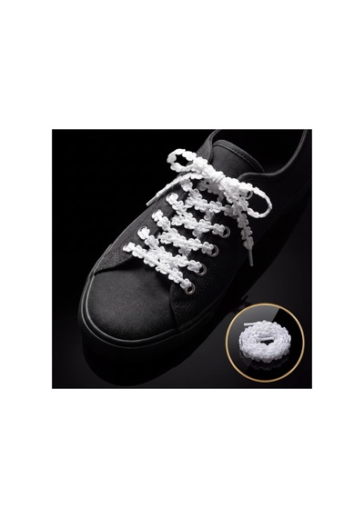 Last İcon Beyaz Dantel Örgü Desenli Yassı Ayakkabı Bağcığı Spor Sneaker Uyumlu Beyaz