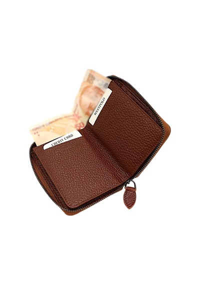 Westpolo Hakiki Deri Kağıt Para Ve Bol Kart Bölmeli Fermuarlı Unisex Cüzdan - Taba Taba