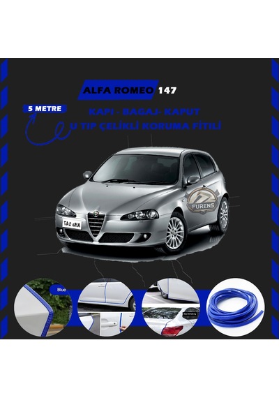 Alfa Romeo 147 Oto Araç Kapı Koruma Fitili 5 Metre Parlak Mavi Renk