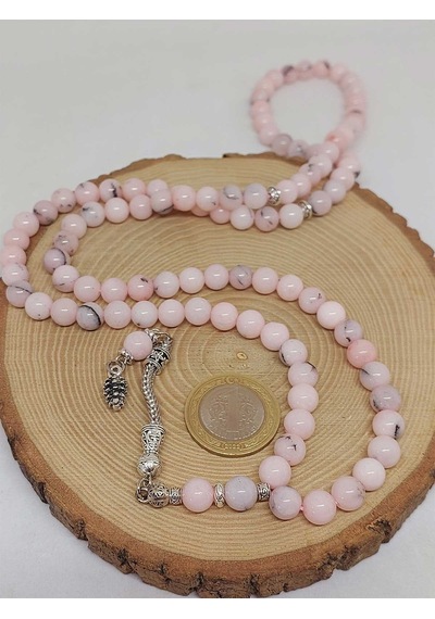 Pembe Siyah Alacalı Opal Taşı 99luk Tesbih 8mm 42110 Çok Renkli