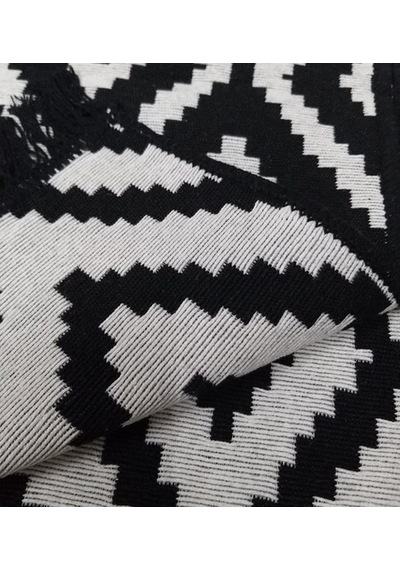Siyah Beyaz Kilim - Piramit Kare Desen Otantik Model Yıkanabilir