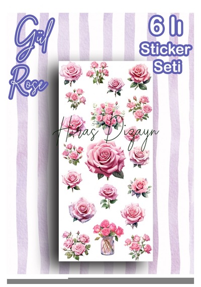 Hiras Dizayn Renkli Güller Sticker Seti 6 Sayfa Çok Renkli