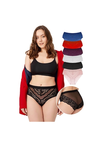 Cottonhill Dantelli Arkası Transparan Büyük Beden Bikini Külot 6'lı Paket Çok Renkli 1 Çok Renkli
