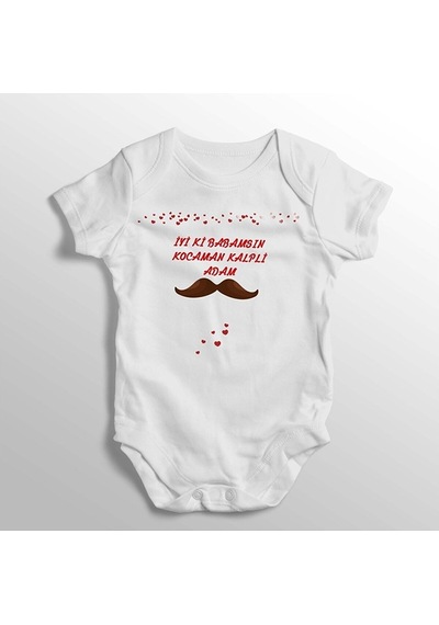 İmaj Tuğbababy Iyi Ki Babamsın Kocaman Kalpli Adam Yazılı Baskılı Bebek Zıbını Beyaz
