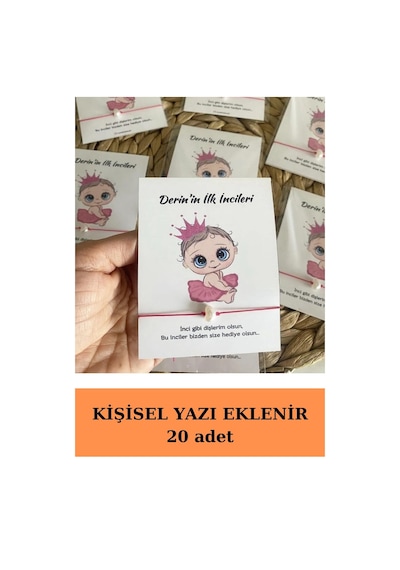 20 Adet Minik Kız Kartlı İnci Şans Bilekliği - Diş Buğdayı Hediye Çok Renkli