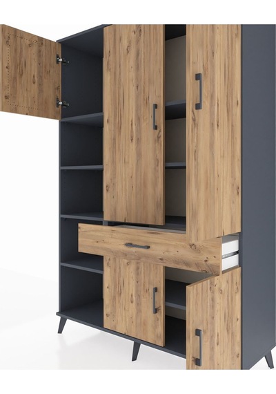 Hyperion Dolap 8 Raflı Tek Çekmeceli 5 Kapaklı 132x44x195 Antrasit-çam/çam Atlas Çam/atlas Çam Hyperion Dolap 8 Raflı Tek Çekmeceli 5 Kapaklı 132x44x195 Antrasit-çam/çam Atlas Çam/atlas Çam