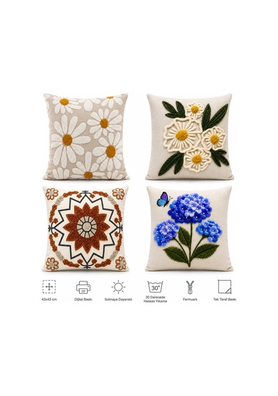 4'lü Dekoratif Kırlent Kılıfı Seti - Mavi Ortanca, Papatya Ve Bohem Mandala Desenli 43x43 Cm, Dijital Baskı, Gizli Fermuar Çok Renkli Çok Renkli 4'lü Dekoratif Kırlent Kılıfı Seti - Mavi Ortanca, Papatya Ve Bohem Mandala Desenli 43x43 Cm, Dijital Baskı, Gizli Fermuar Çok Renkli Çok Renkli