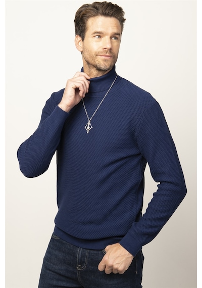 Tudors Slim Fit Dar Kesim Balıkçı Yaka Desenli Erkek Kazak-25764 Saks