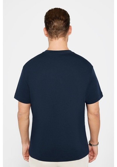 Tudors Unisex Relax Fit Rahat Kesim %100 Pamuk Yumuşak Dokulu Basic Bisiklet Yaka Lacivert Tişört-30849 Lacivert