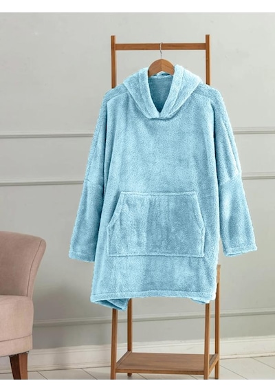 Wellsoft Kapşonlu Giyilebilir Tv Battaniyesi Unisex Over Size Mavi