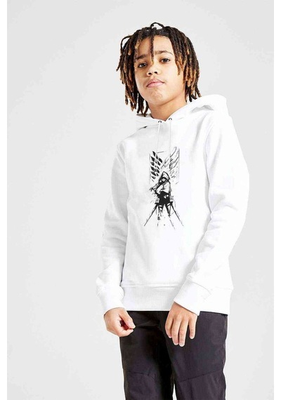 Tshirthane Anime Attack On Titan Baskılı Unisex Çocuk Kapüşonlu Beyaz Sweat (534732398) Beyaz