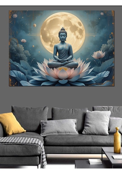 Lotus Üzerinde Meditasyon Buda Dekoratif Kanvas - Mdf Ahşap Tablo