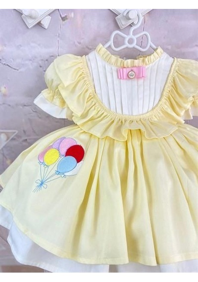 H L Y Karol Tasarım Sarı Balonlu Vintage Kız Bebek Elbisesi, Özel Dikim Kız Çocuk Elbisesi, Doğum Günü Elbisesi, Fotoğraf Çekim Elbisesi, Kız Bebek Hediyesi, 0-12 Yaşa Uygun Sarı