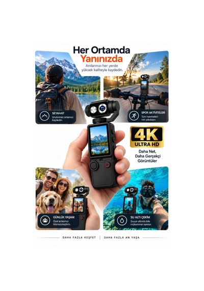 4k Ultra Hd Dijital Kamera 180 Dönen Lens Taşınabilir Video Fotoğraf Kamera 32gb Hafıza Kartı Hediyeli
