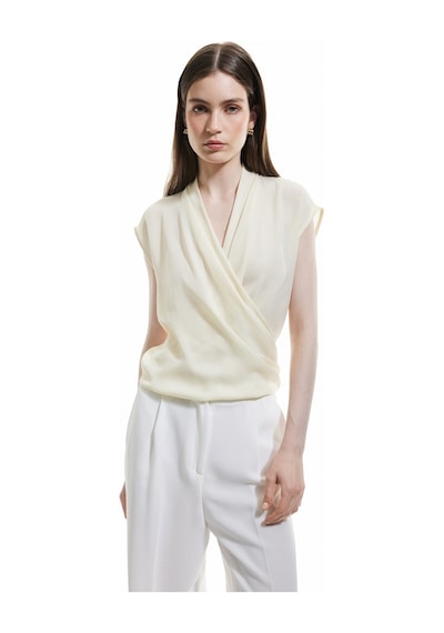 Koton Krep Kumaş Drape Detaylı Kolsuz Kruvaze Bluz Ekru 5sak60202pw Ekru