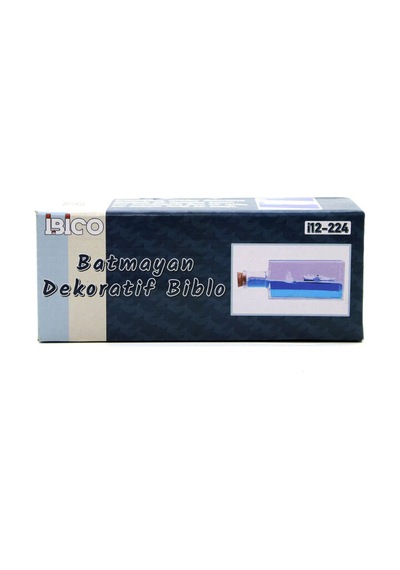 Mavi Su Gemi - Ada Dikdörtgen Mika Şişe Yüzen Batmayan Dekoratif Biblo Akvaryum 4.2x6.4x17cm 5047 Belirtilmemiş