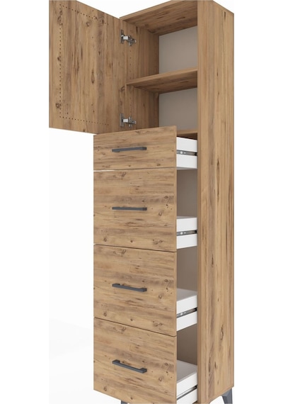 Arges Dolap 2 Raflı 4 Çekmeceli Tek Kapaklı 44x30x182 Çam-çam Çam